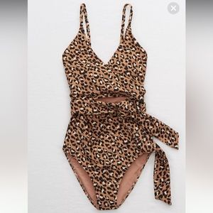 American Eagle Leopard Wrap One Piece Bathing Suit - size xl